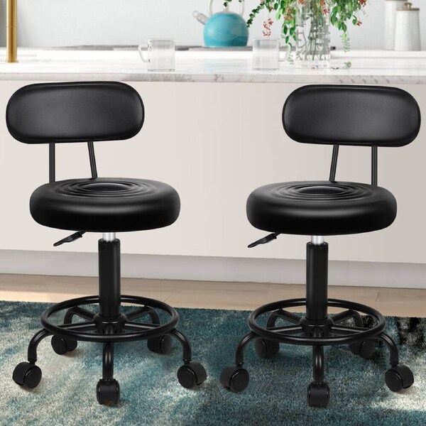 ALFORDSON 2x Salon Stool Backrest Swivel Chair Barber Hairdressing Declan (All Black)