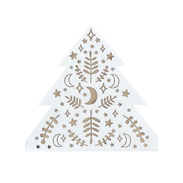 Festive Folklore White and Gold Christmas Tree Napkins 16 Pack