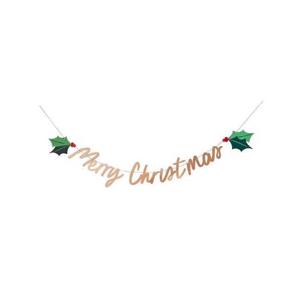 Holly Jolly Christmas 150cm Gold Merry Christmas Banner