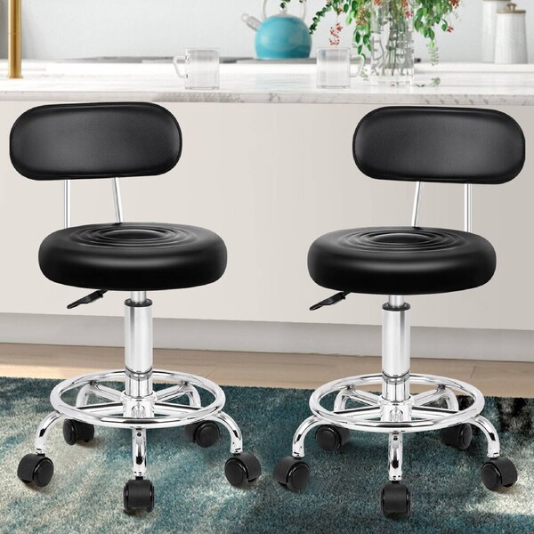 ALFORDSON 2x Salon Stool Backrest Swivel Chair Barber Hairdressing Declan (Black)