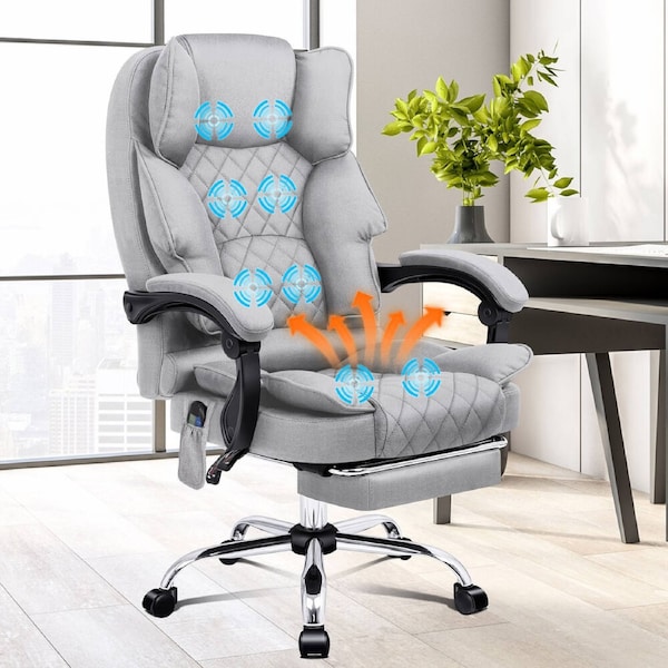 ALFORDSON Massage Office Chair Linen Fabric Grey