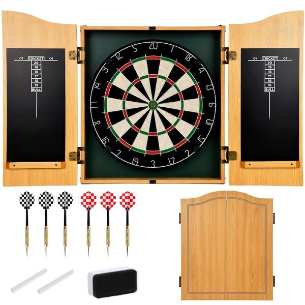 Advwin 18" Dartboard, Dartboard Cabinet Set with Chalk Scoreboard & Eraser, Includes 6 Steel-Tip Darts, Wall/Door Mountable