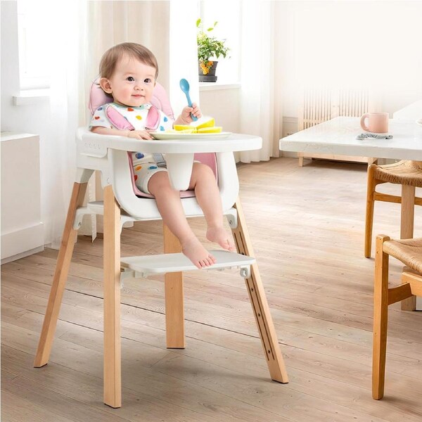 PlayPals Baby High Chair 3-In-1 Toddlers Feeding Seat Adjustable Tray & Footrest Pink