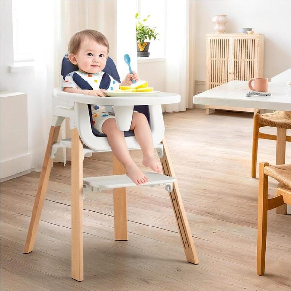 PlayPals Baby High Chair 3-In-1 Toddlers Feeding Seat Adjustable Tray & Footrest Blue
