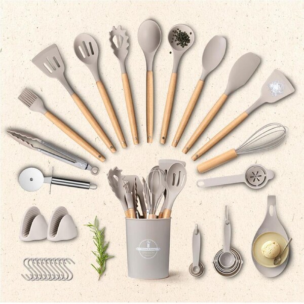 ZUNI 37PCS Silicone Cooking Utensils Set Heat Resistant Kitchen Cookware Grey