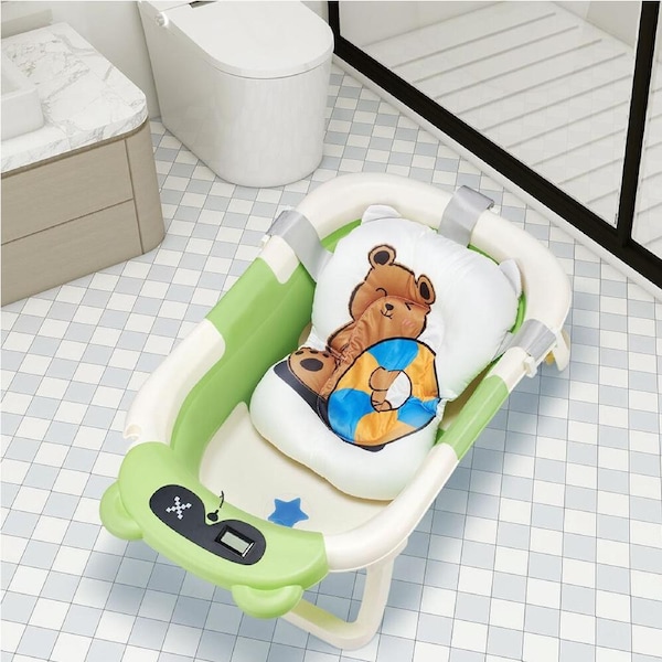 Playpals Collapsible Baby Bathtub with Thermometer Portable Tub Green