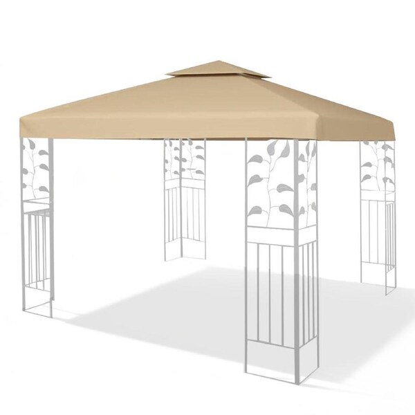 3x3m Gazebo Cover 2-Tier Canopy Replacement Outdoor Waterproof Shelter Top with Airvent and PA Coating for Garden Patio Pavilion Sun Shade Khaki