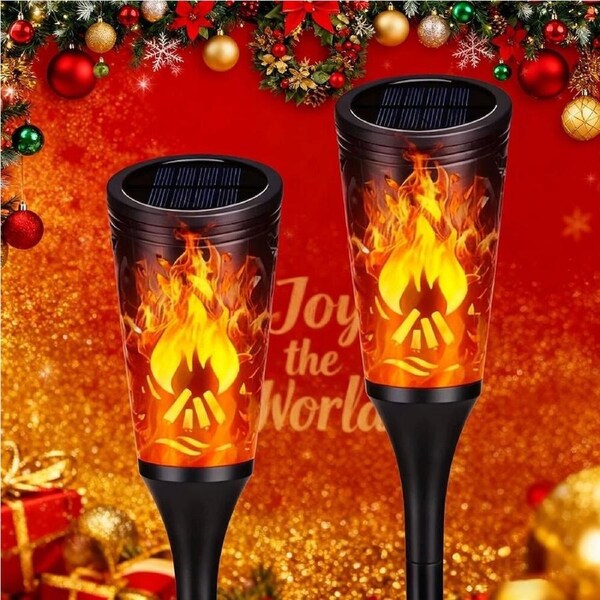 2Pcs Christmas Decoration Outdoor Solar Lights Torch Light Flickering Flame Pathway