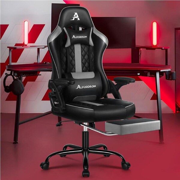 ALFORDSON Gaming Office Chair Massage Computer Chair Leather Black Grey