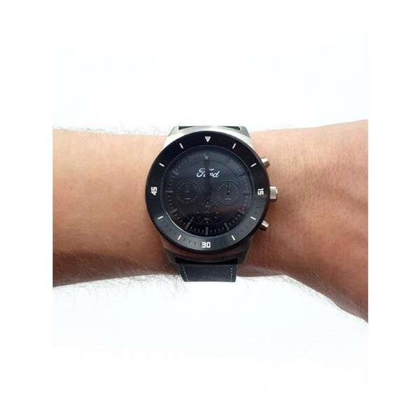 FORD Watch - Black on Black - Black Leather Band - Gift Boxed - Adult Watch