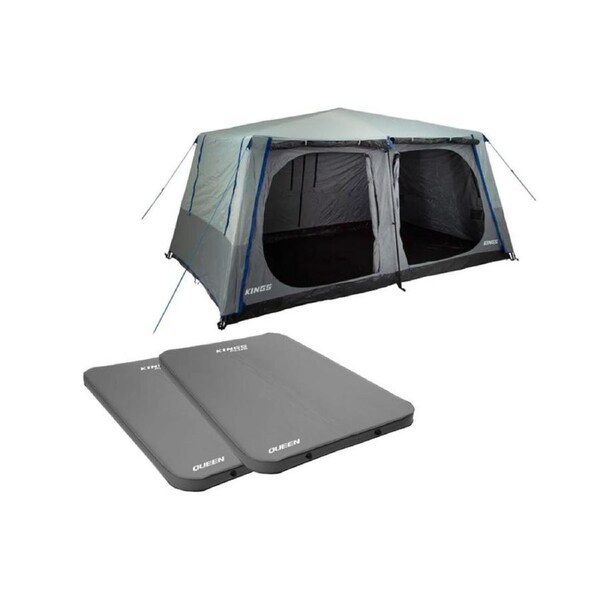 Kings Kwiky 6-8 Person Tent + 2x Premium Self-Inflating Mattress Queen Size