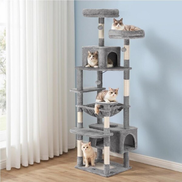i.Pet Cat Tree 184cm Tower Scratching Post Trees Scratcher Condo House Light Grey