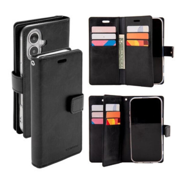 Goospery Mercury Magsafe Mansoor For iPhone 16 - Black Wallet Phone Case With Wireless Charging Support