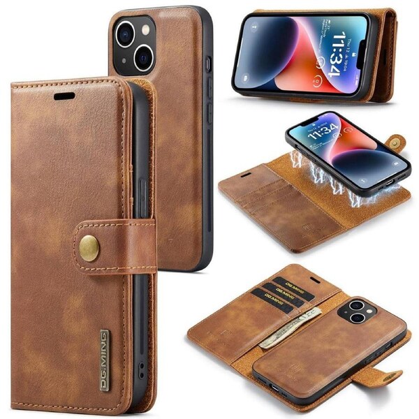 DG.Ming Wallet with Magnetic Case For iPhone 15 Plus - Brown
