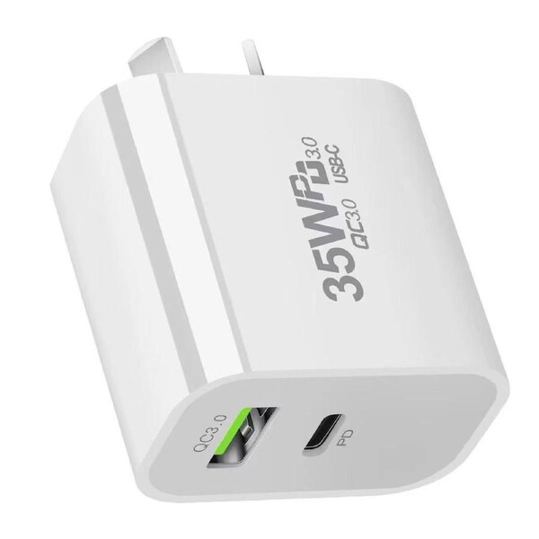 PD 35W Dual Port Fast USB Type C For Mobile Phone Accessory - White