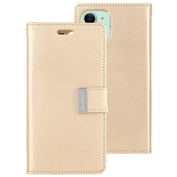 Goospery Mercury Rich Diary For iPhone 15 Pro Max - Gold Wallet Phone Case Cover Magnetic Closure