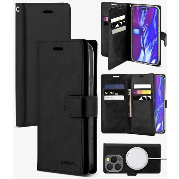 Goospery Mercury Mansoor For iPhone 15 Pro - Black Diary Wallet Phone Case