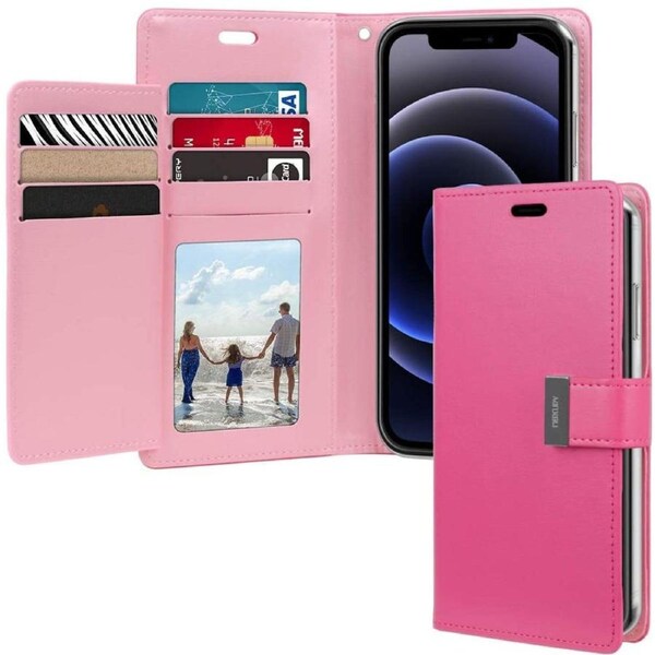 Goospery Mercury Rich Diary For iPhone 15 - Hot Pink Wallet Phone Case Cover Magnetic Closure