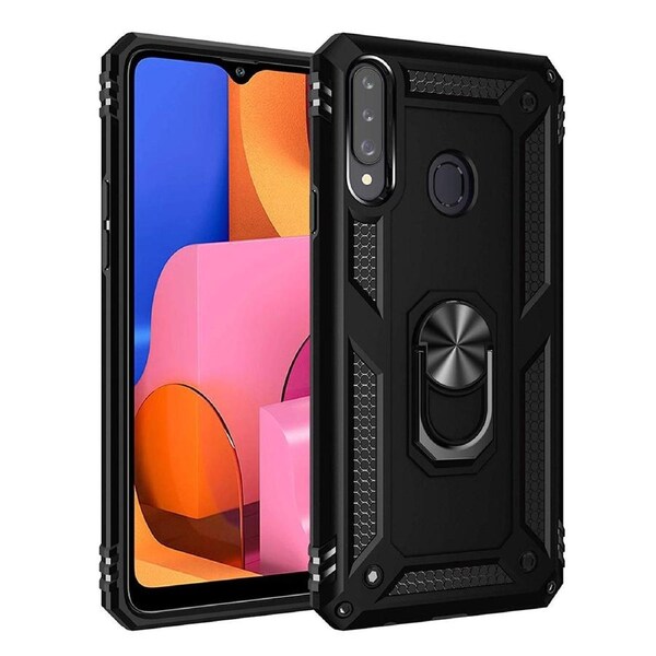 Metal Ring Shock Proof Case For Galaxy A20s - Black