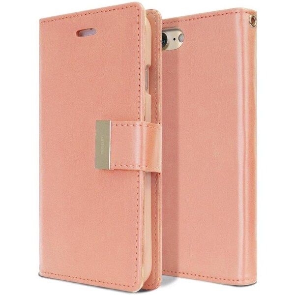 Goospery Mercury Rich Diary For iPhone 7 / 8 / SE 2020 - Rose Gold Wallet Phone Case Cover Magnetic Closure