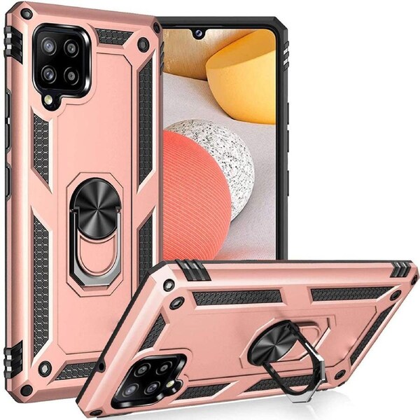 Metal Ring Shock Proof Case For Galaxy A42 5G - Rose Gold