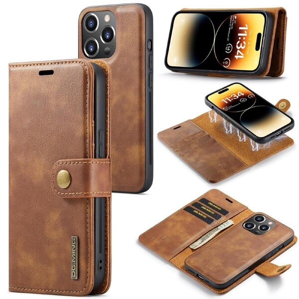 DG.Ming Wallet with Magnetic Case For iPhone 14 Pro Max - Brown