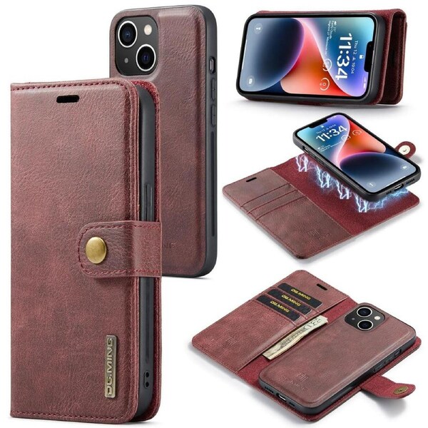 DG.Ming Wallet with Magnetic Case For iPhone 14 Plus - Red