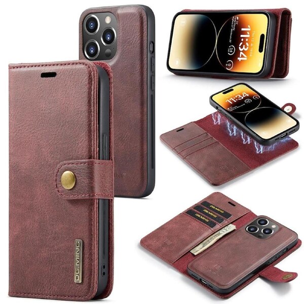 DG.Ming Wallet with Magnetic Case For iPhone 14 Pro Max - Red