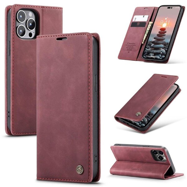 CaseMe 013 Series Slim Compact Wallet Phone Case For iPhone 15 Pro - Wine