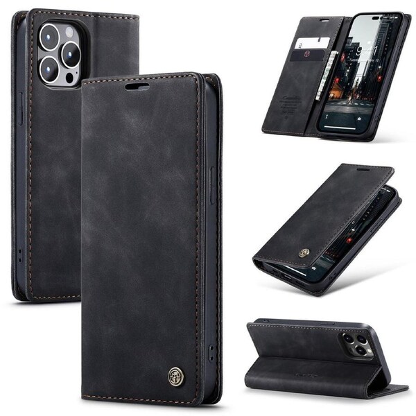 CaseMe 013 Series Slim Compact Wallet Phone Case For iPhone 15 Pro - Black