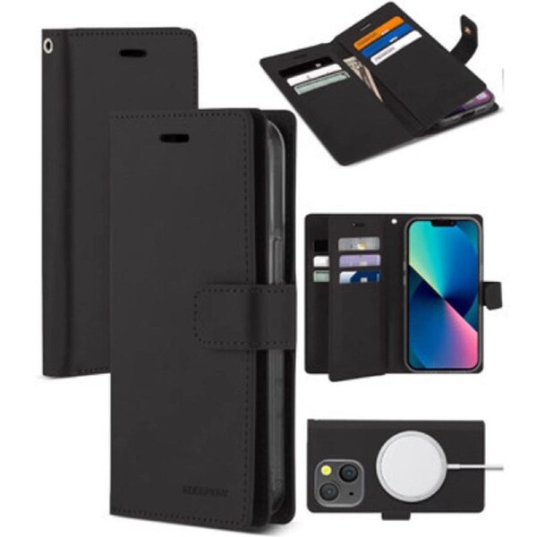 Goospery Mercury Magsafe Mansoor For iPhone 13 - Black Wallet Phone Case With Wireless Charging Support