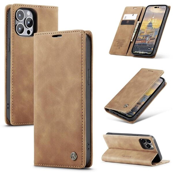 CaseMe 013 Series Slim Compact Wallet Phone Case For iPhone 15 Pro Max - Brown