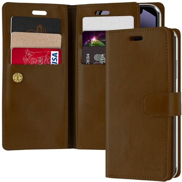 Goospery Mercury Mansoor For iPhone 12 Pro Max - Brown Diary Wallet Phone Case