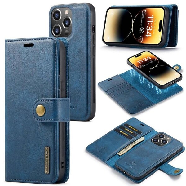 DG.Ming Wallet with Magnetic Case For iPhone 15 Pro - Blue