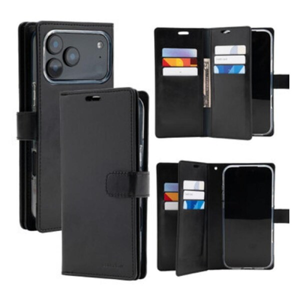 Goospery Mercury Magsafe Mansoor For iPhone 17 Pro Max - Black Wallet Phone Case With Wireless Charging Support