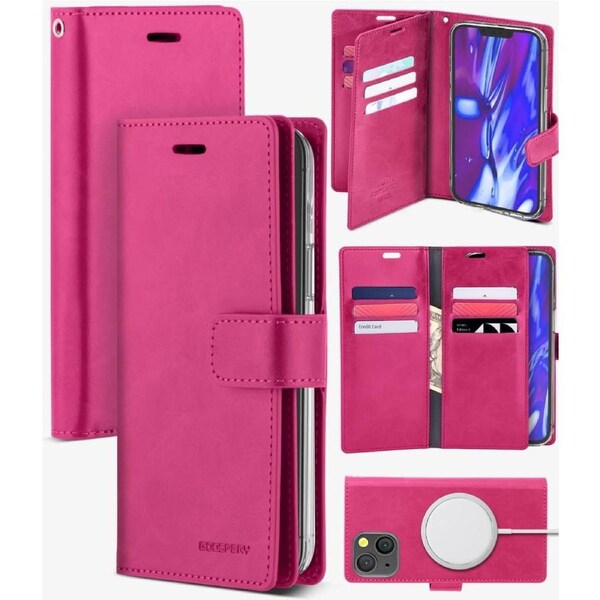 Goospery Mercury Mansoor For iPhone 14 Plus - Hot Pink Diary Wallet Phone Case