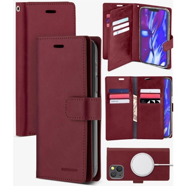 Goospery Mercury Mansoor For iPhone 14 Plus - Wine Diary Wallet Phone Case