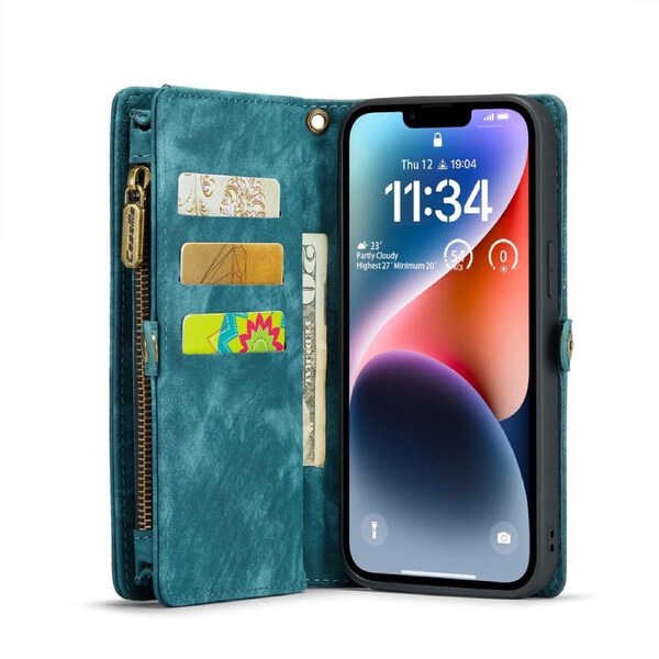 CaseMe 008 Series For iPhone 14 - Blue Multi-Functional Wallet with Removable Inner Magnetic Case