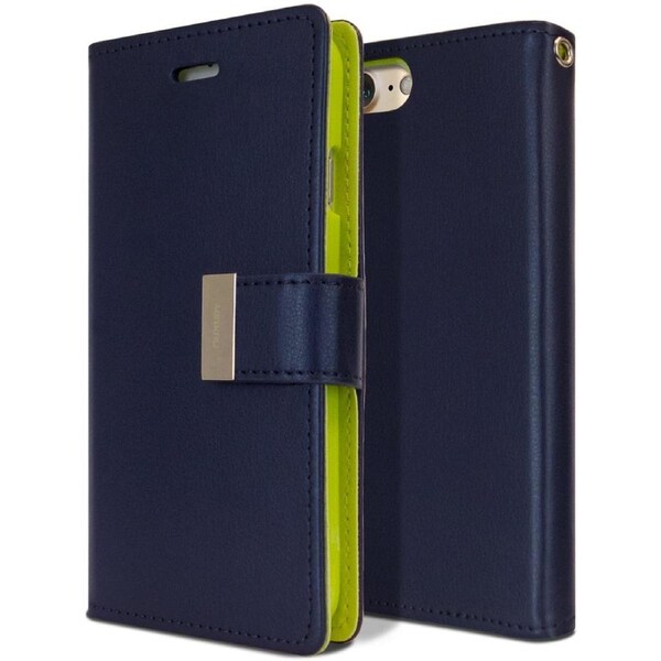 Goospery Mercury Rich Diary For iPhone 7 / 8 / SE 2020 - Navy Wallet Phone Case Cover Magnetic Closure