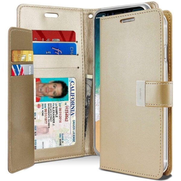 Goospery Mercury Rich Diary For iPhone XR - Gold Wallet Phone Case Cover Magnetic Closure