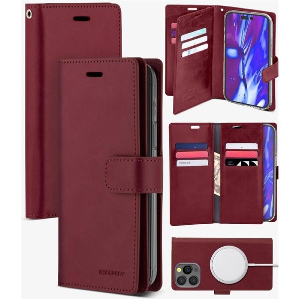 Goospery Mercury Mansoor For iPhone 14 Pro Max - Wine Diary Wallet Phone Case