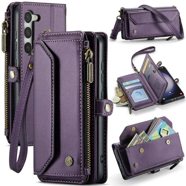 CaseMe C36 Series For Galaxy S23+ Plus - Purple Crossbody Zipper Multi Card Slot Wallet Case