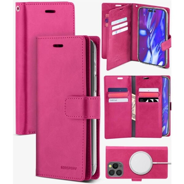 Goospery Mercury Mansoor For iPhone 14 Pro Max - Hot Pink Diary Wallet Phone Case