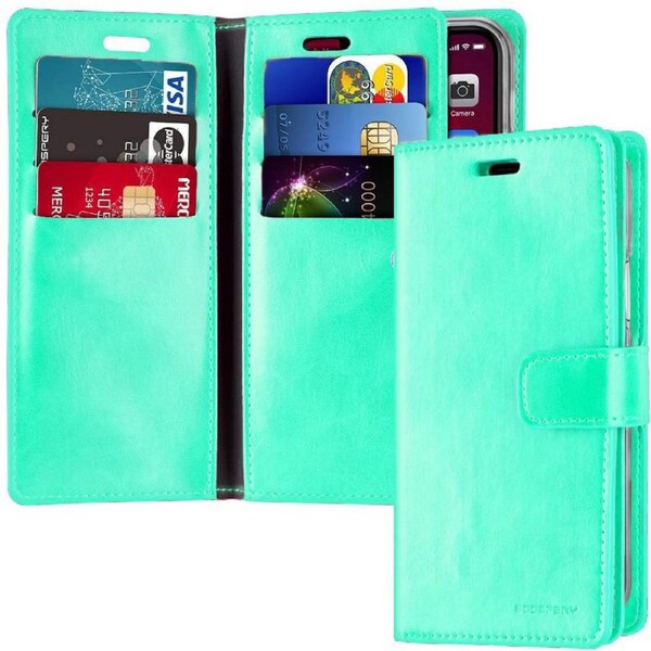 Goospery Mercury Mansoor For iPhone 15 - Mint Green Diary Wallet Phone Case