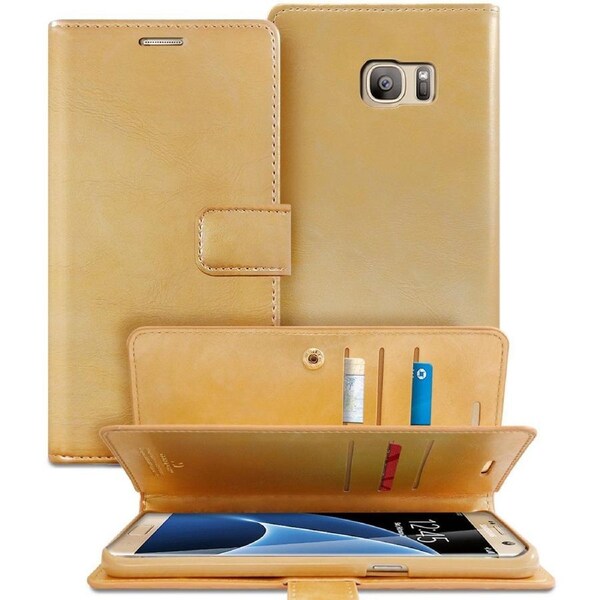 Goospery Mercury Mansoor For Galaxy S7 Edge - Gold Diary Wallet Phone Case