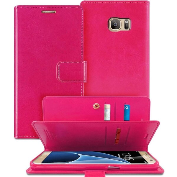 Goospery Mercury Mansoor For Galaxy S7 Edge - Hot Pink Diary Wallet Phone Case