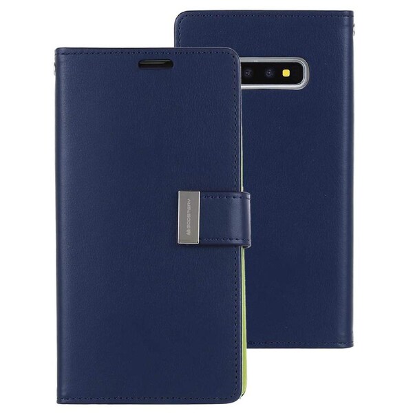 Goospery Mercury Rich Diary For Galaxy S10+ Plus - Navy Wallet Phone Case Cover Magnetic Closure