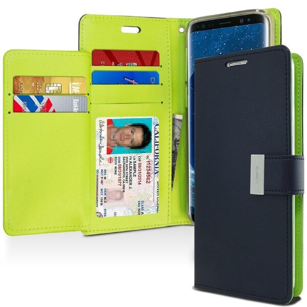 Goospery Mercury Rich Diary For Galaxy S9+ Plus - Navy Wallet Phone Case Cover Magnetic Closure
