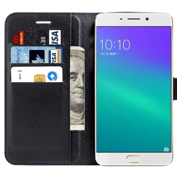 Litchi PU Leather Wallet Case For Oppo R9 Plus - Black