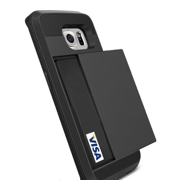 Slide Armor Case Shock Proof Card Slot For Galaxy S6 Edge - Black